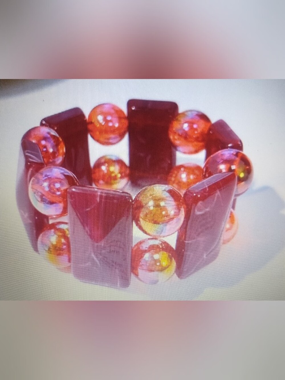 Red and Amber Beaded Stretch Bracelet